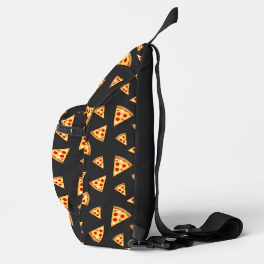 Koele en leuke pizza plakjes patroon donkergrijs sling bag (Rechts)