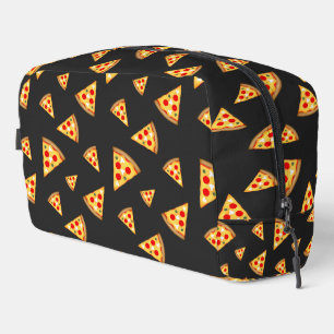 Koele en leuke pizza plakjes patroon donkergrijs toilettasje