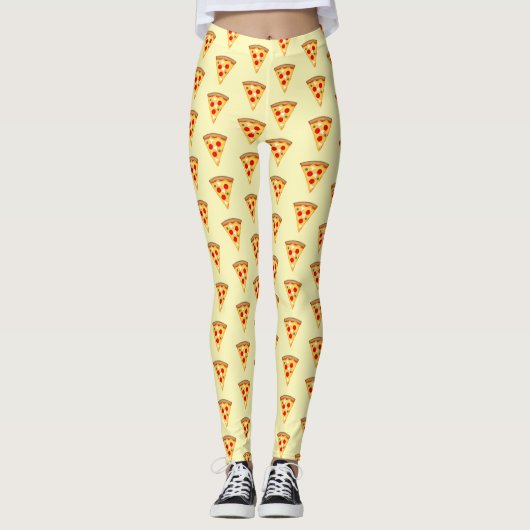 Koele en leuke pizza plakjes patroon lichtgeel leggings (Voorkant)