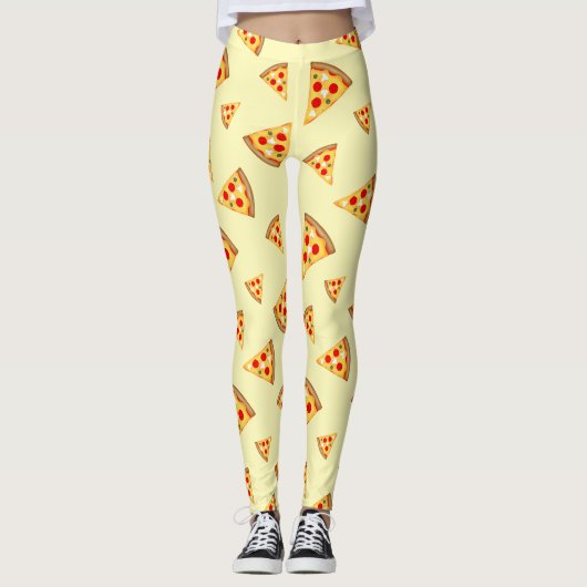Koele en leuke pizza plakjes patroon lichtgeel leggings (Voorkant)