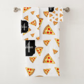 Koele en leuke pizza plakjes patroon Monogram wit Bad Handdoek (Insitu)