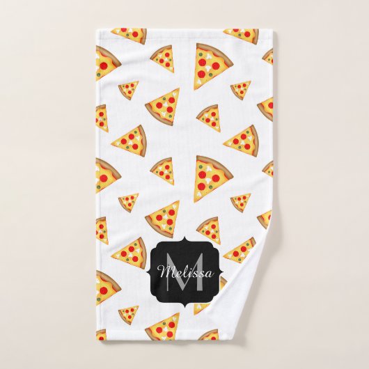 Koele en leuke pizza plakjes patroon Monogram wit Bad Handdoek (Handdoek)