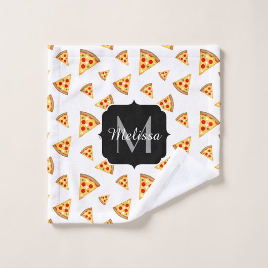Koele en leuke pizza plakjes patroon Monogram wit Bad Handdoek (Wasdoekje)