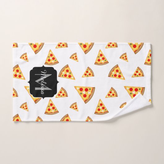 Koele en leuke pizza plakjes patroon Monogram wit Bad Handdoek (Handdoek)