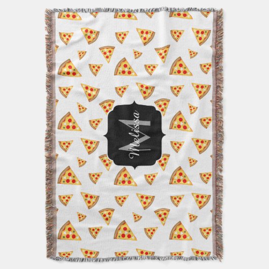 Koele en leuke pizza plakjes patroon Monogram wit Deken (Voorkant Verticaal)