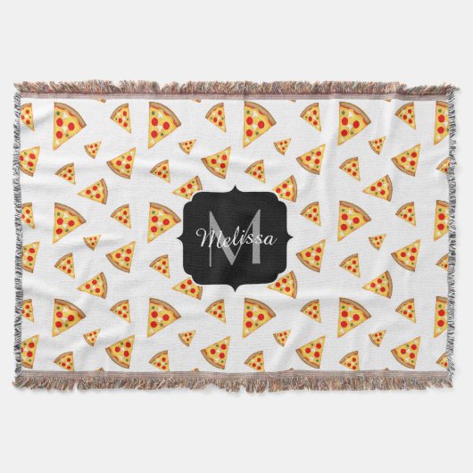 Koele en leuke pizza plakjes patroon Monogram wit Deken (Voorkant)