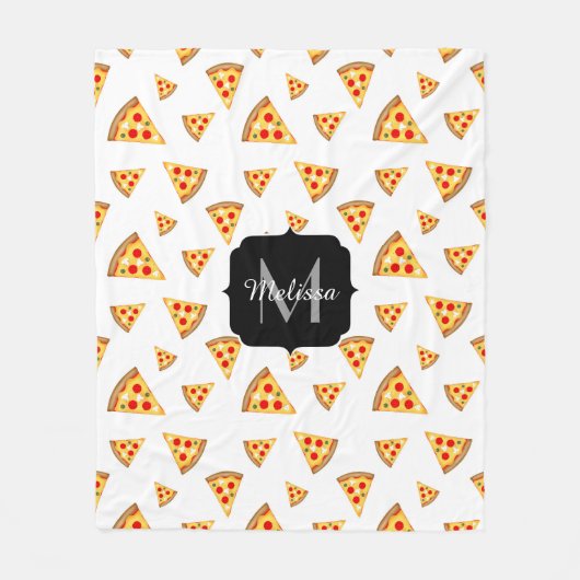 Koele en leuke pizza plakjes patroon Monogram wit Fleece Deken (Voorkant)