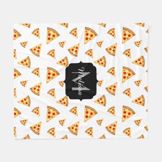 Koele en leuke pizza plakjes patroon Monogram wit Fleece Deken (Voorkant (Horizontaal))