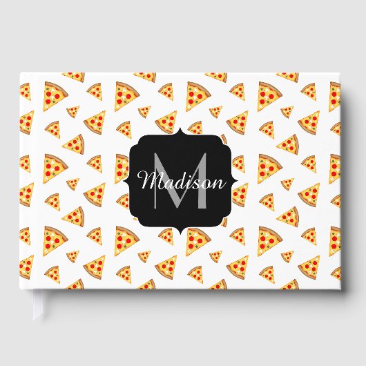 Koele en leuke pizza plakjes patroon Monogram wit Gastenboek (Voorkant)