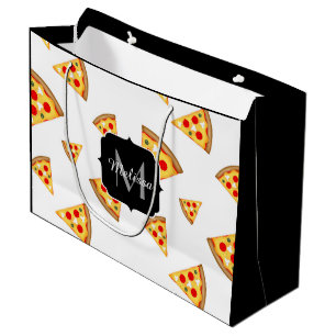 Koele en leuke pizza plakjes patroon Monogram wit Groot Cadeauzakje