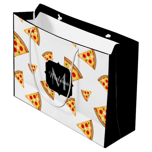 Koele en leuke pizza plakjes patroon Monogram wit Groot Cadeauzakje (Voorkant Gekanteld)