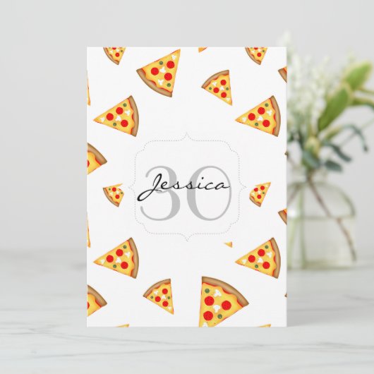 Koele en leuke pizza plakjes patroon Monogram wit Kaart (Staand voorkant)