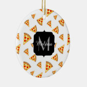 Koele en leuke pizza plakjes patroon Monogram wit Keramisch Ornament (Rechts)