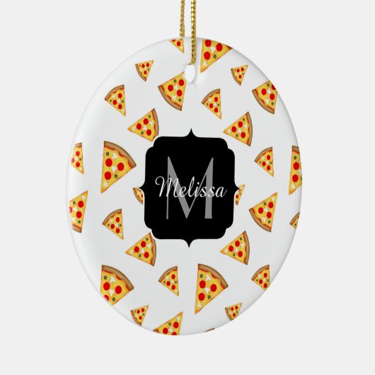 Koele en leuke pizza plakjes patroon Monogram wit Keramisch Ornament (Rechts)