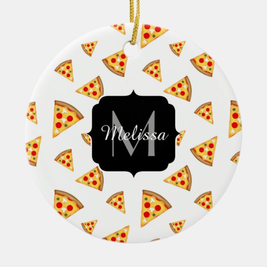 Koele en leuke pizza plakjes patroon Monogram wit Keramisch Ornament (Voorkant)