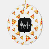 Koele en leuke pizza plakjes patroon Monogram wit Keramisch Ornament (Links)