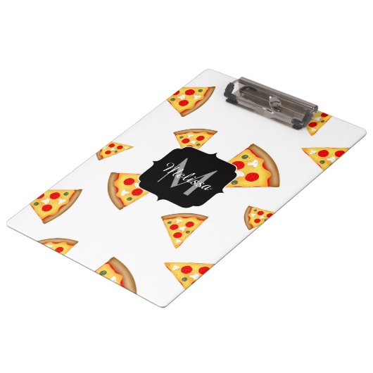 Koele en leuke pizza plakjes patroon Monogram wit Klembord (Gekanteld)