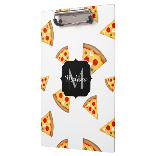 Koele en leuke pizza plakjes patroon Monogram wit Klembord (Links)