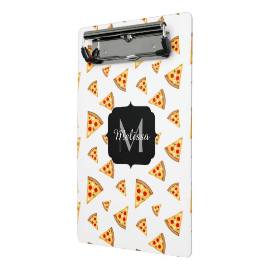Koele en leuke pizza plakjes patroon Monogram wit Mini Klembord (Angled2)