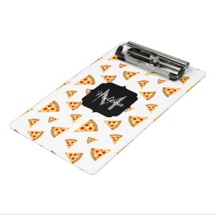 Koele en leuke pizza plakjes patroon Monogram wit Mini Klembord