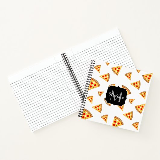 Koele en leuke pizza plakjes patroon Monogram wit Notitieboek (Binnen)