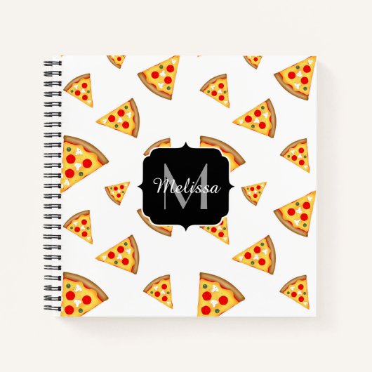 Koele en leuke pizza plakjes patroon Monogram wit Notitieboek (Voorkant)