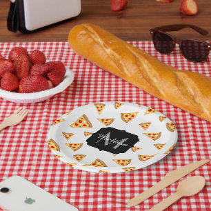 Koele en leuke pizza plakjes patroon Monogram wit Papieren Bordje