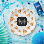 Koele en leuke pizza plakjes patroon Monogram wit Papieren Bordje (Feest)