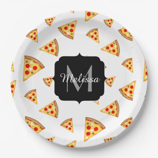 Koele en leuke pizza plakjes patroon Monogram wit Papieren Bordje (Voorkant)