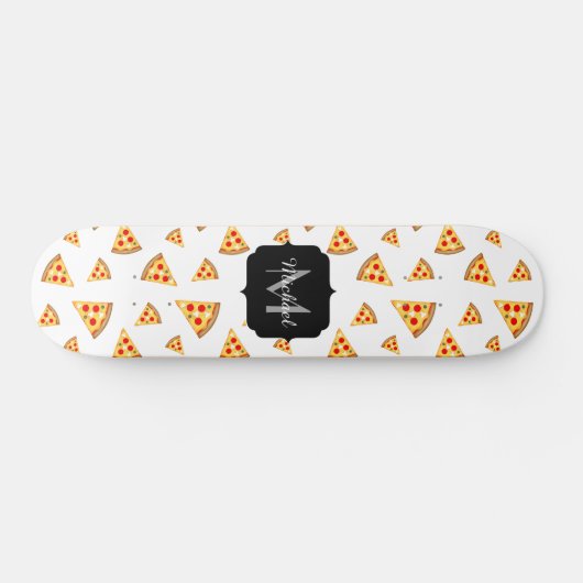 Koele en leuke pizza plakjes patroon Monogram wit Persoonlijk Skateboard (Horizontaal)