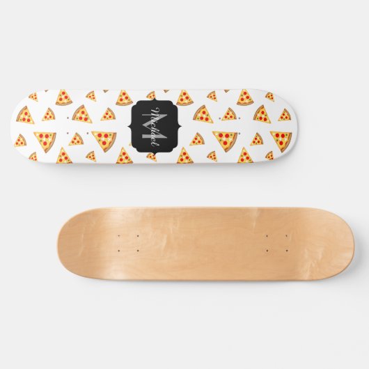 Koele en leuke pizza plakjes patroon Monogram wit Persoonlijk Skateboard (Horizontaal)