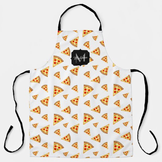 Koele en leuke pizza plakjes patroon Monogram wit Schort (Voorkant)