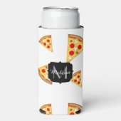 Koele en leuke pizza plakjes patroon Monogram wit Seltzer Blikjeskoeler (Seltzer Voorkant)