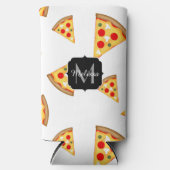 Koele en leuke pizza plakjes patroon Monogram wit Seltzer Blikjeskoeler (Voorkant)