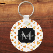 Koele en leuke pizza plakjes patroon Monogram wit Sleutelhanger (Voorkant)