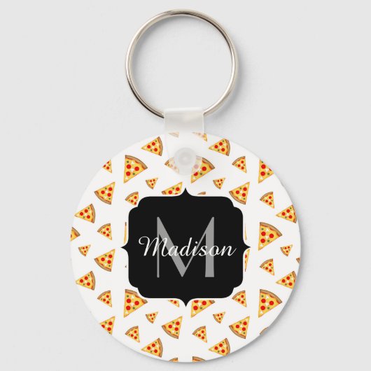 Koele en leuke pizza plakjes patroon Monogram wit Sleutelhanger (Achterkant)