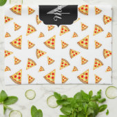 Koele en leuke pizza plakjes patroon Monogram wit Theedoek (Gevouwen)