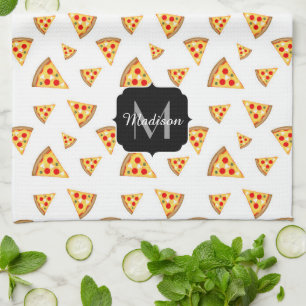 Koele en leuke pizza plakjes patroon Monogram wit Theedoek