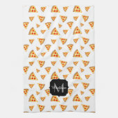 Koele en leuke pizza plakjes patroon Monogram wit Theedoek (Verticaal)