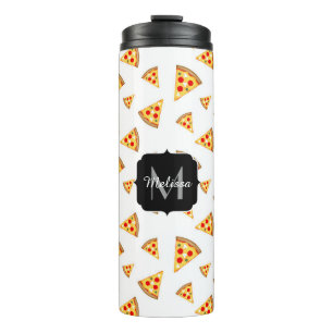 Koele en leuke pizza plakjes patroon Monogram wit Thermosbeker