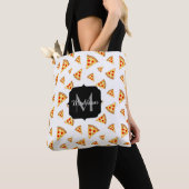 Koele en leuke pizza plakjes patroon Monogram wit Tote Bag (Dichtbij)