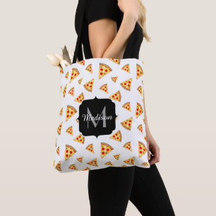 Koele en leuke pizza plakjes patroon Monogram wit Tote Bag