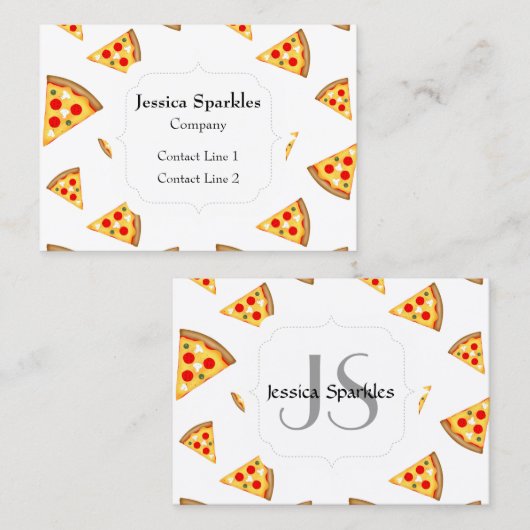 Koele en leuke pizza plakjes patroon Monogram wit Visitekaartje (Voorkant / Achterkant)