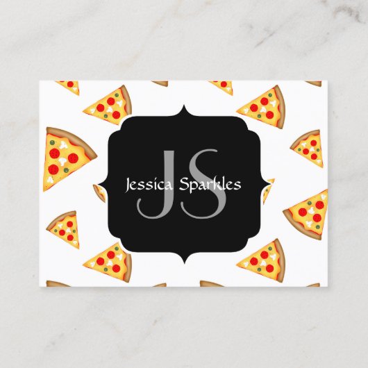 Koele en leuke pizza plakjes patroon Monogram wit Visitekaartje (Achterkant)