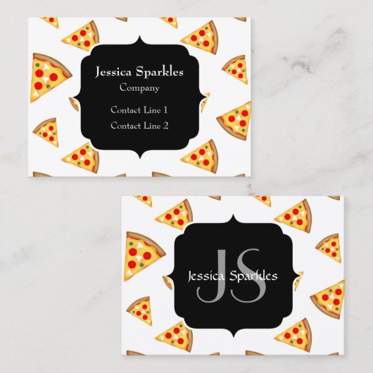 Koele en leuke pizza plakjes patroon Monogram wit Visitekaartje (Voorkant / Achterkant)