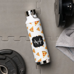 Koele en leuke pizza plakjes patroon Monogram wit Waterfles