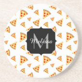 Koele en leuke pizza plakjes patroon Monogram wit Zandsteen Onderzetter (Voorkant)
