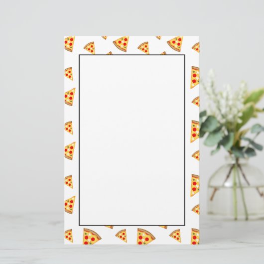 Koele en leuke pizza plakjes patroon op wit briefpapier (Staand voorkant)