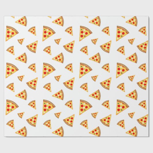 Koele en leuke pizza plakjes patroon op wit cadeaupapier (Vlak)