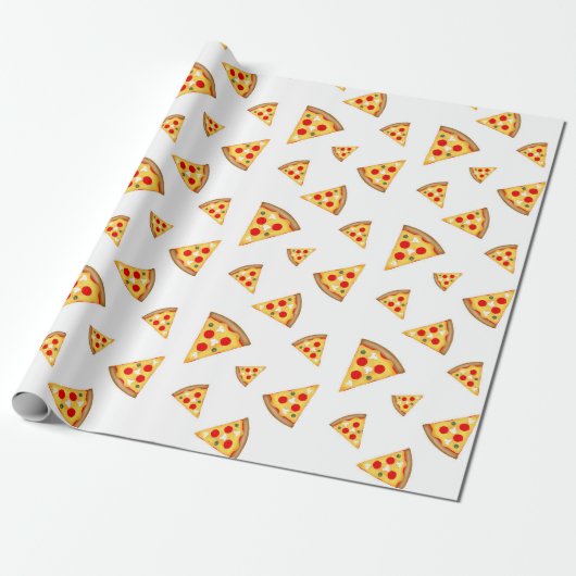 Koele en leuke pizza plakjes patroon op wit cadeaupapier (Uitgerold)
